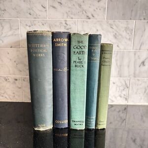 Antique and Vintage Stack of 5 Decorative Blue / Green Books, 1898-1947